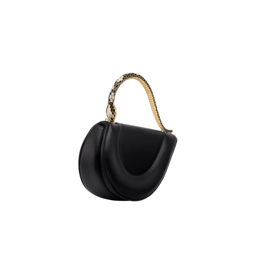 Serpenti Cuore 1968 top handle bag in star rose pink calf leather with crystal rose nappa leather lining. Captivating snake body-shaped top handle in gold-plated brass embellished with star rose pink enamel scales and zirconia eyes; press-button closure. SRN-001-1326S image 2
