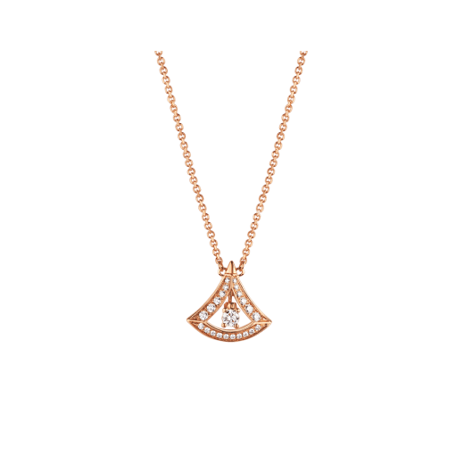 DIVAS' DREAM 18 kt rose gold openwork necklace with 18 kt rose gold pendant set with a central diamond and pavé diamonds 354363 image 1