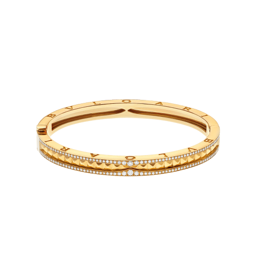 B.zero1 Rock 18 kt yellow gold bracelet with studded spiral and pavé diamonds on the edges BR859028 image 2