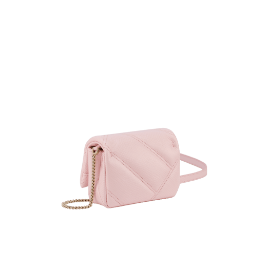 Serpenti Cabochon micro bag in light pink Pure karung with a maxi matelassé pattern and light pink nappa leather lining. The bag features a captivating magnetic snakehead closure in light gold-plated brass embellished with red enamel eyes. 294186 image 3
