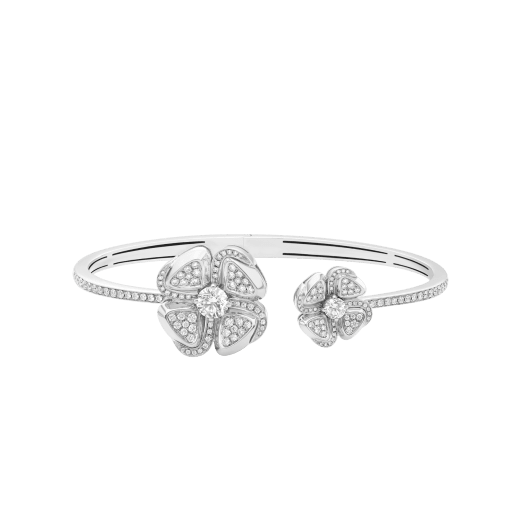 Fiorever 18 kt white gold bangle set with two central diamonds and pavé diamonds. BR858890 image 2