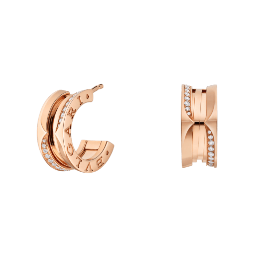 Orecchini a cerchio B.zero1 in oro rosa 18 kt con pavé di diamanti lungo i profili esterni. 361777 image 1