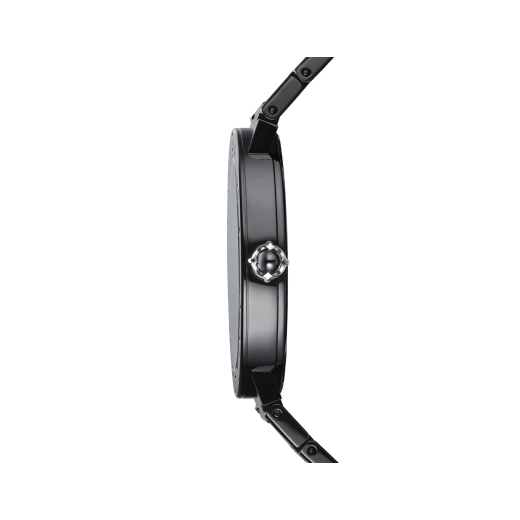 BVLGARI BVLGARI LADY watch with quartz movement, hours and minutes functions, 33 mm stainless steel case with black diamond-like carbon treatment and bezel engraved with double logo, black lacquered dial, crown with black ceramic cabochon insert, stainless steel bracelet with black Diamond Like Carbon treatment and folding clasp. Water-resistant up to 30 meters. 103557 image 3