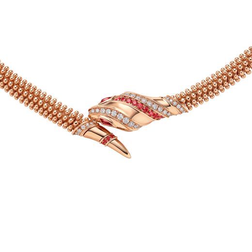 Serpenti 18 kt rose gold necklace set with pavé diamonds and brilliant-cut rubies on the head and the tail, and ruby eyes CL860443 image 2