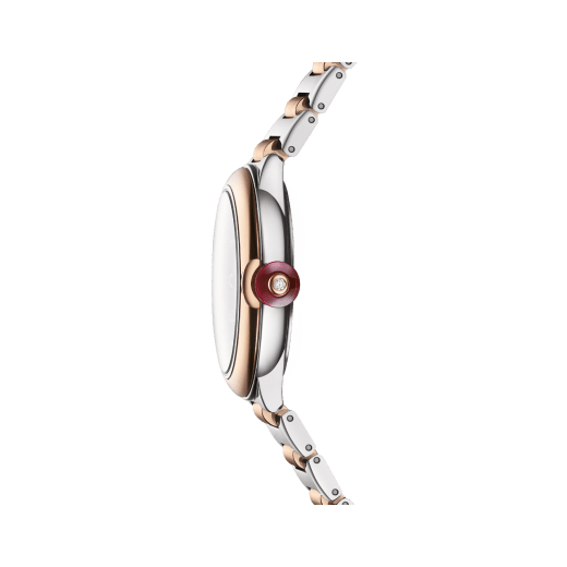 Lvcea watch in 18 kt rose gold and polished, satin-brushed stainless steel with automatic movement, white mother-of-pearl intarsio dial and 12 diamond indexes. Water-resistant up to 50 metres 103730 image 3