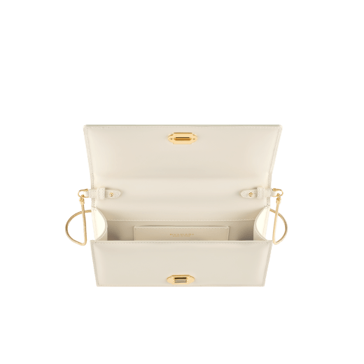 Tubogas Top Handle bag in Perla White calf leather with Perla White nappa leather lining. Iconic Tubogas handle in gold-finished brass with Parentesi details both set with zirconia and a clasp closure. 295714 image 3