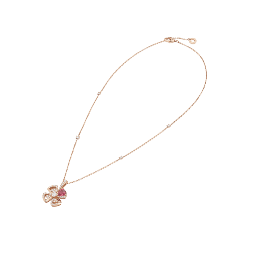Fiorever 18 kt rose gold pendant necklace set with a brilliant-cut diamond, a fancy-cut rubellite and pavé diamonds 359928 image 2