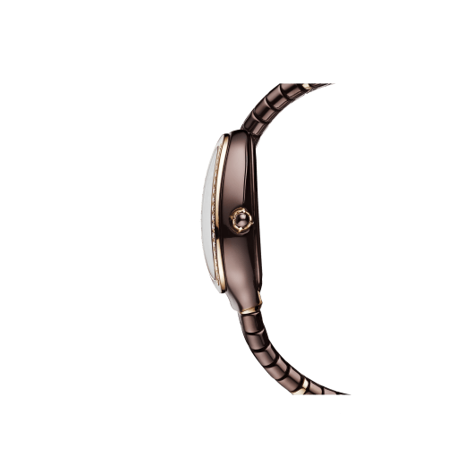 Montre une spirale Serpenti Spiga avec boîtier en céramique traitée, lunette en or rose 18 K sertie de diamants, cadran marron, bracelet en céramique marron traitée avec éléments en or rose 18 K 103060 image 3