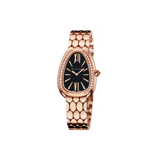Serpenti Seduttori watch with 18 kt rose gold case set with diamonds, black lacquered dial and 18 kt rose gold bracelet. Water-resistant up to 30 metres. 103453 image 4