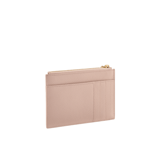Bvlgari Roma zipped card holder in Bright Travertino soft drummed calf leather with Bright Travertino nappa leather interior. Zip closure with iconic light gold-plated brass zip puller engraved with the Bvlgari logo. BVR-ZIP-CCHOLDER image 3