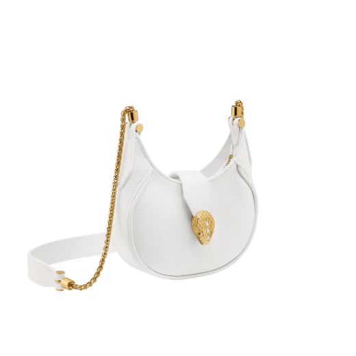 Serpenti Ellipse micro crossbody bag in soft drummed and smooth flamingo quartz pink calf leather with flamingo quartz pink gros grain lining. Captivating snakehead closure in gold-plated brass embellished with red enamel eyes. Online exclusive color. SEA-MICROHOBOb image 1