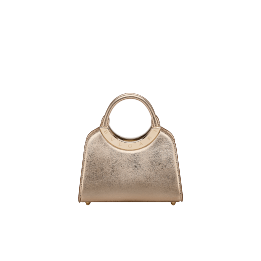 Bvlgari Roma Mini-Henkeltasche aus Metropolitan-Kalbsleder in Flash Diamond White mit Futter aus Nappaleder in Milky Opal. Ikonisches Metalldetail aus palladiumbeschichtetem Messing mit graviertem Bvlgari Logo und magnetischem Druckknopfverschluss. BVR-001-1310XS-CALF image 1