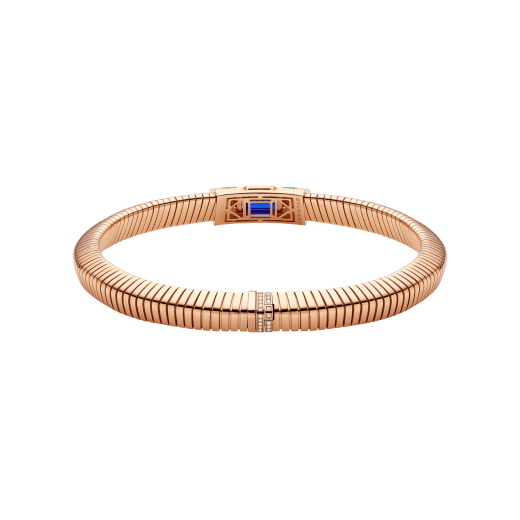 Bvlgari Tubogas 18 kt rose gold necklace set with a central tanzanite, turquoise inserts and pavé diamonds CL860175 image 4