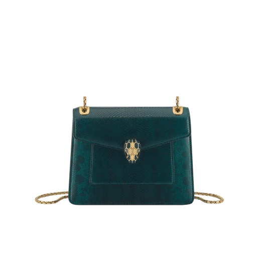Serpenti Forever Day-to-Night small shoulder bag in light amethyst pure karung with light amethyst nappa leather lining. Captivating snakehead magnetic closure in gold-plated brass embellished with light amethyst enamel and gold-plated brass scales, and black onyx eyes. SEA-001-1281S-KAR image 1