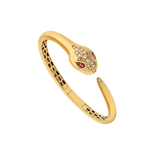 „Serpenti“ Armband aus 18 Karat Gelbgold mit Augen aus Rubellit und halb ausgefasst mit Diamant-Pavé an Kopf und Schwanz BR858986 image 2