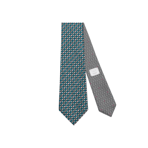 Peacock Diva double-face tie in fine grey and petrol jacquard silk with metal tag. Made of 100% silk. DOUBLE-PEACDIVADT image 1