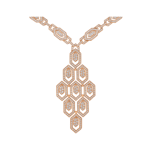 Serpenti 18 kt rose gold necklace set with pavé diamonds both on the chain and pendant. 356194 image 3