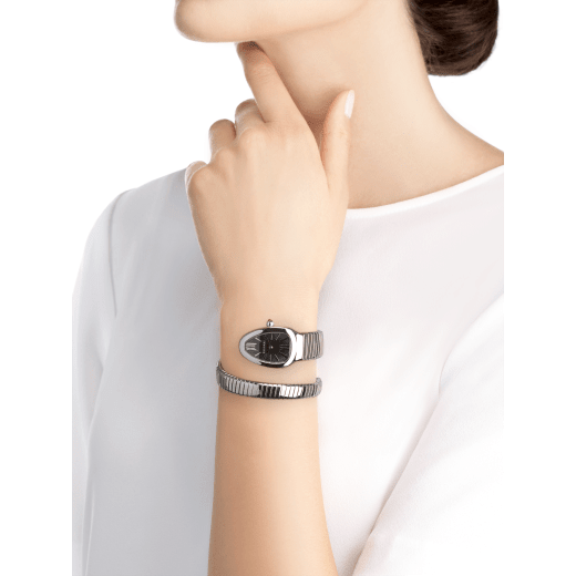 Serpenti Tubogas single spiral watch in stainless steel case and bracelet, with black opaline dial. SrpntTubogas-black-dial2 image 3