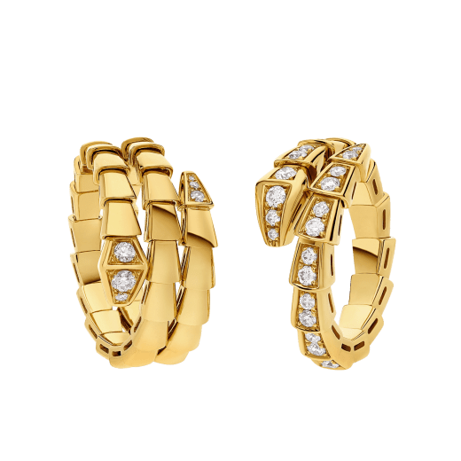 Serpenti Viper one-coil 18 kt yellow gold ring set with full pavé diamonds AN858981 image 3