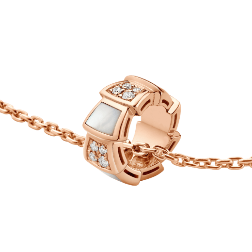 Serpenti Viper 18 kt rose gold necklace set with mother-of-pearl elements and pavé diamonds on the pendant. 357095 image 3