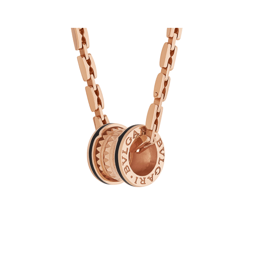 B.zero1 Rock 18 kt rose gold pendant necklace with studded spiral and black ceramic inserts on the edges 358224 image 1