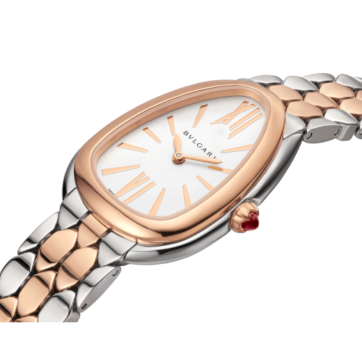 Serpenti Seduttori watch in stainless steel and 18 kt rose gold case and bracelet, with white silver opaline dial 103948 image 2