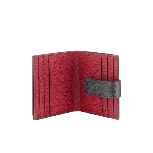 "BVLGARI BVLGARI" card holder in black and ruby red grain calf leather. Iconic logo decoration in palladium plated brass. 290070 image 2