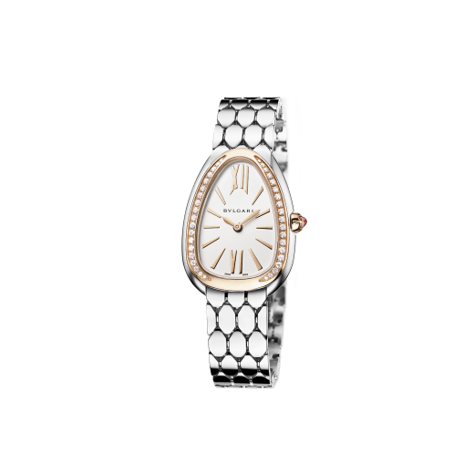 Serpenti Seduttori Uhr mit Gehäuse und Armband aus Edelstahl, Lünette aus 18 Karat Roségold mit Diamanten sowie einem silberweißen Opalin-Zifferblatt. 103143 image 2