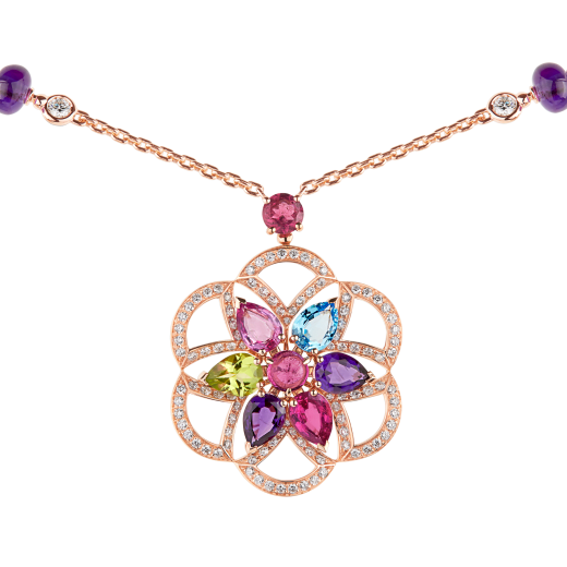 DIVAS' DREAM 18 kt rose gold necklace set with coloured gemstones and pavé diamonds 355617 image 3