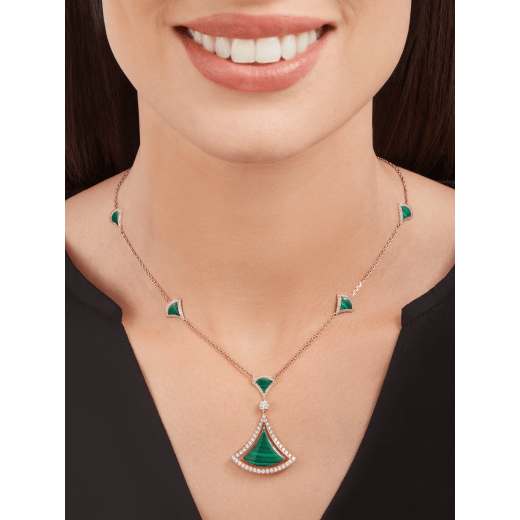Divas' Dream pendant necklace in 18 kt rose gold set with a malachite insert and pavé diamonds. Ramadan Special Edition CL859415 image 6