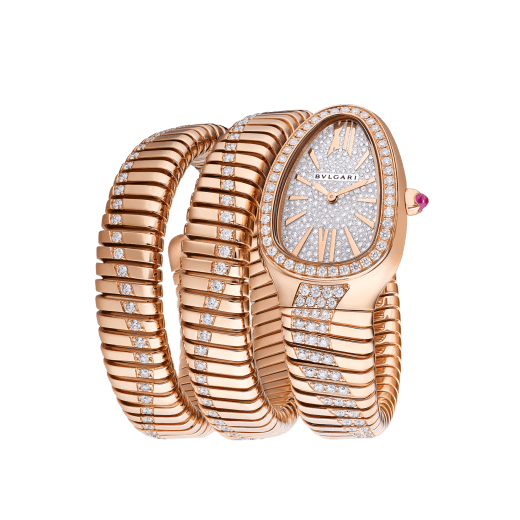 Serpenti Tubogas Infiniti double-spiral watch in 18 kt rose gold set with diamond and full pavé dial. Water-resistant up to 30 metres 103923 image 3