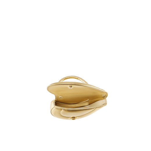 Serpenti Cuoricino mini top handle bag in royal ruby calf leather with royal ruby nappa leather lining. Captivating snake body-shaped top handle in gold-plated brass embellished with engraved scales; press-button closure. SRN-Cuoricino-1366XS image 3