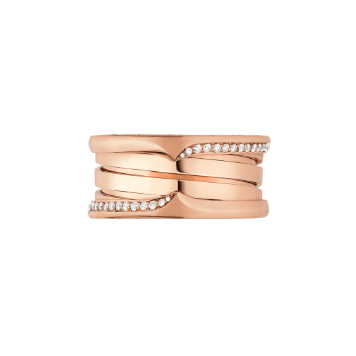 Anillo B.zero1 de tres bandas en oro rosa de 18 qt con demi pavé de diamantes en los bordes AN859412 image 3