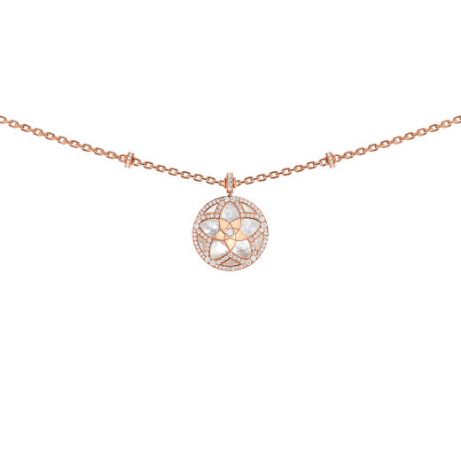 Jannah Flower 18 kt rose gold pendant necklace set with mother-of-pearl inserts and pavé diamonds 358490 image 3