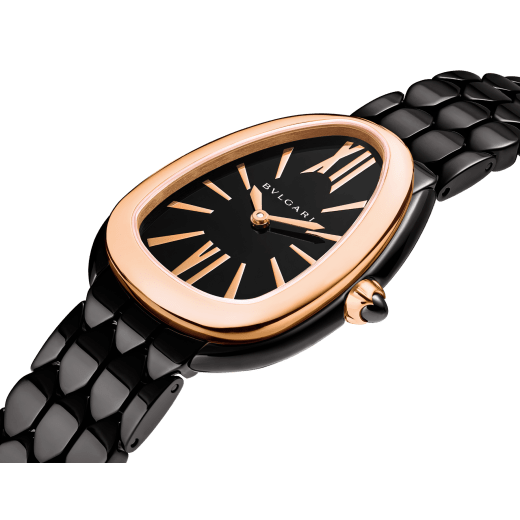 Serpenti Seduttori watch in stainless steel with black DLC treatment, 18 kt rose gold bezel and black lacquered dial. Water-resistant up to 30 meters. 103704 image 2
