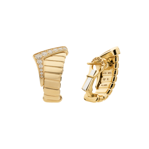 Bvlgari Tubogas asymmetric 18 kt yellow gold hoop earrings set with demi pavé diamonds 362521 image 3
