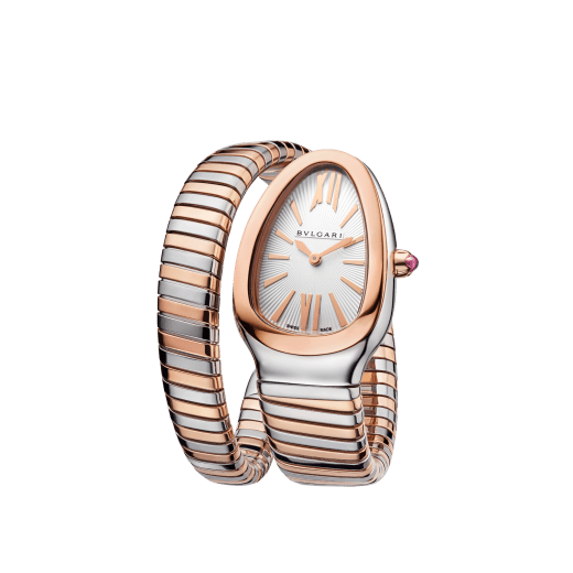 Serpenti Tubogas single-spiral watch in 18 kt rose gold and stainless steel with white opaline dial with guilloché soleil treatment. Water-resistant up to 30 metres 103708 image 3