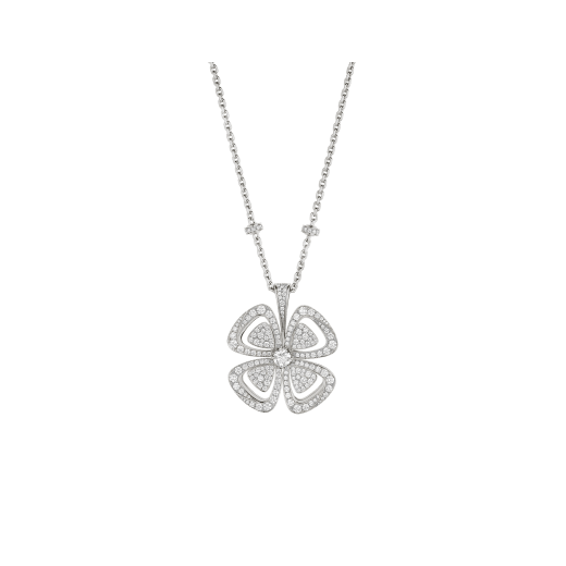 Fiorever 18 kt white gold necklace set with a central round brilliant-cut diamond and pavé diamonds. 357219 image 1