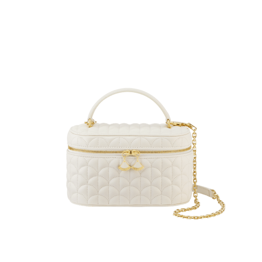 Divas' Dream vanity case in black Metropolitan calf leather with a distinctive Calla matelassé motif and black nappa leather interior. Refined signature zip pullers in gold-plated brass. DIVA-VANITY image 4