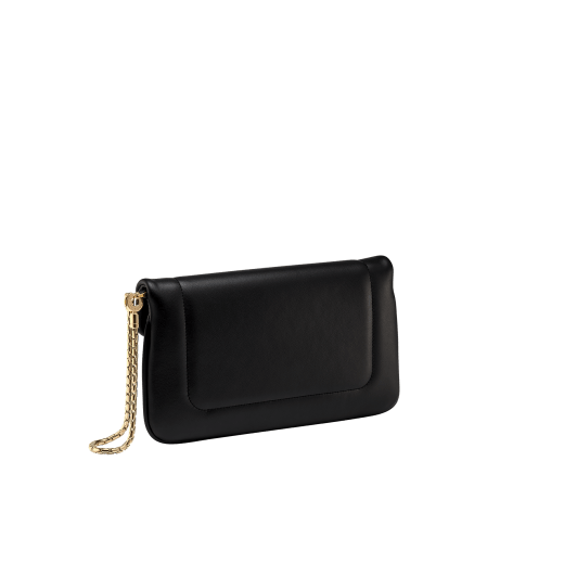 Serpenti Reverse soft envelope chain pouch in Sahara amber light brown quilted Metropolitan calf leather with taffy quartz pink nappa leather interior. Captivating snakehead magnetic closure in gold-plated brass embellished with red enamel eyes. SRV-CHAINCLUTCH image 3