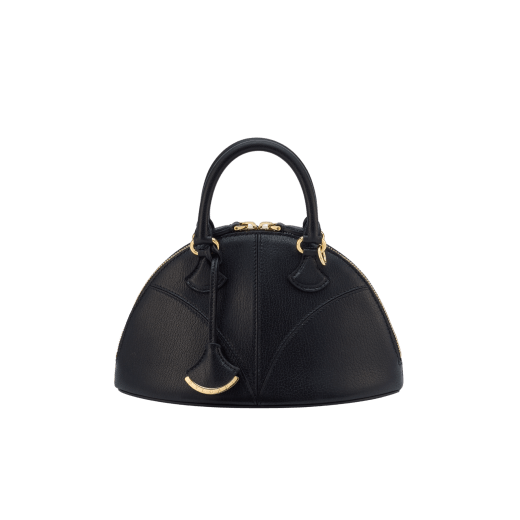 Marquise small top handle bag in black goat leather with black nappa leather lining and zipped closure. Detachable signature black goat leather charm with mirror. DAS-001-1325S image 1