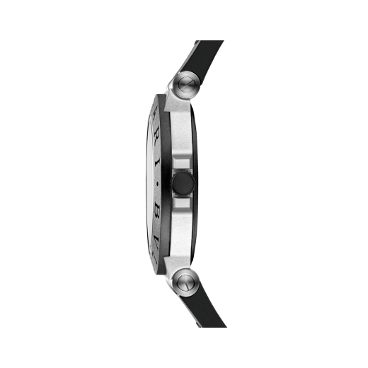 Bvlgari Aluminium GMT watch with mechanical movement, automatic winding, GMT 24h function, 40 mm aluminium case, black rubber bezel with double logo engraving, white dial, SLN indexes and hands, titanium caseback and black rubber bracelet. Water-resistant up to 100 metres 103963 image 3