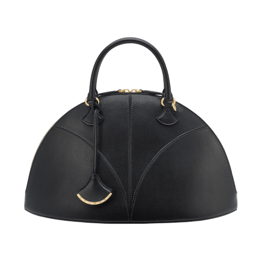 Marquise large top handle bag in black goat leather with black nappa leather lining and zipped closure. Detachable signature black goat leather charm with mirror. DAS-001-1324L image 1