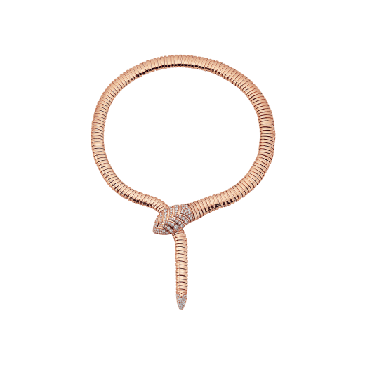 Serpenti Tubogas necklace in 18 kt rose gold, set with pavé diamonds on the head and the tail. 350680 image 1