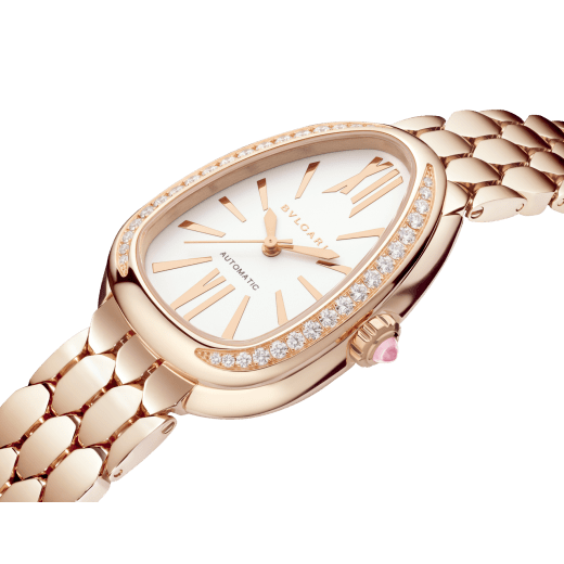 Serpenti Seduttori automatic watch in 18 kt rose gold with diamond-set bezel and white opaline dial. Water-resistant up to 30 metres 103899 image 2