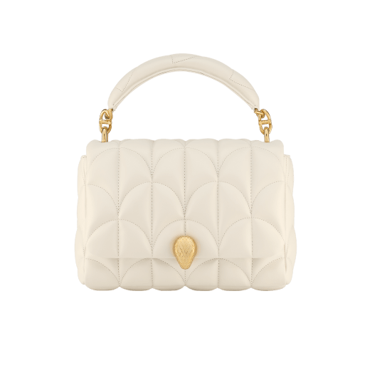 Serpenti Sugarloaf medium shoulder bag in black calf leather with a maxi Calla Matelassé motif and black nappa leather lining. Captivating snakehead magnetic closure in gold-plated brass. SSL-001-1312M image 1