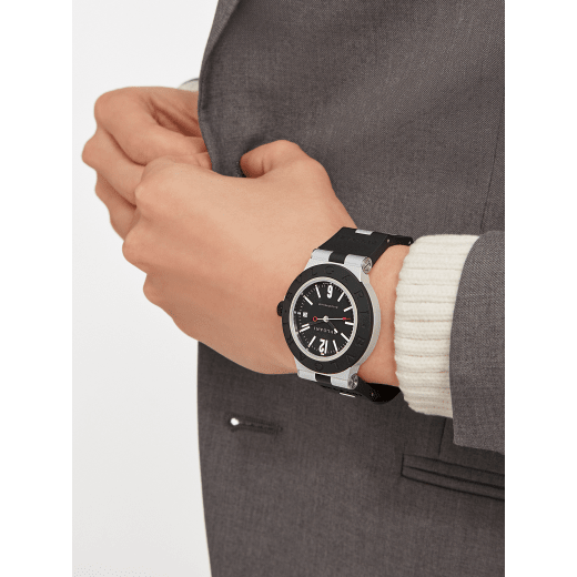 Bvlgari Aluminium watch with mechanical movement with automatic winding, 40 mm aluminum and titanium case, black rubber bezel with BVLGARI BVLGARI engraving, black dial and black rubber bracelet. Power reserve 42h. Water-resistant up to 100 meters. 103445 image 3