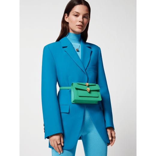 Alexander Wang x Bulgari small belt bag in spring peridot green calf leather with black nappa leather lining. Captivating double Serpenti head closure in antique gold-plated brass embellished with red enamel eyes. 291888 image 7