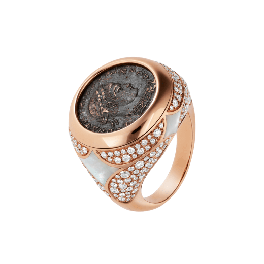 Monete 18 kt rose gold ring set with an ancient coin, mother-of-pearl elements and pavé diamonds AN858424 image 1