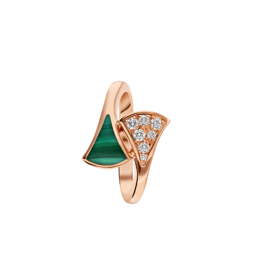DIVAS' DREAM 18 kt rose gold ring set with malachite element and pavé diamonds. AN858646 image 2